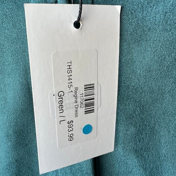 NWT THML Regine Faux Leather Puff Sleeve Shirt Dress Teal Green L Cottage Fall - Picture 10 of 10